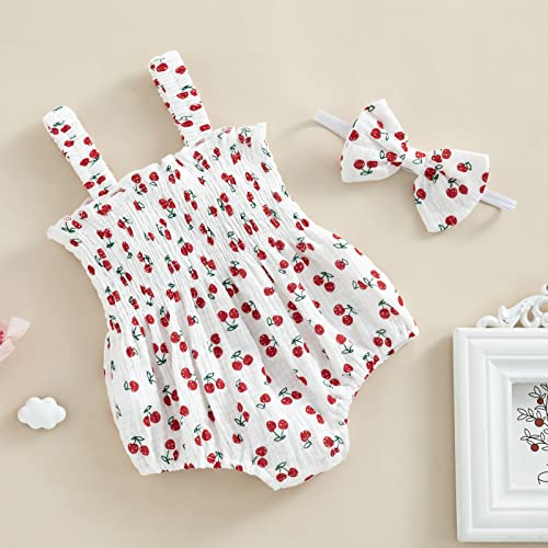 Baby Girl Summer Clothes Cute Cherry Sleeveless Bodysuits Romper Newborn Girls Cake Smash Outfit3