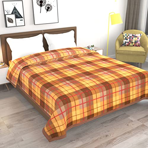 Image of Modern Check All Season Polar Fleece Single Bed Blanket, 60X90 Inches - Yellow, 300 TC