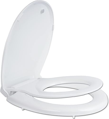 Hibbent Asiento de inodoro de entrenamiento para ir al baño, asiento magnético integrado, tapa con cubierta ovalada, nunca se afloja y cierra