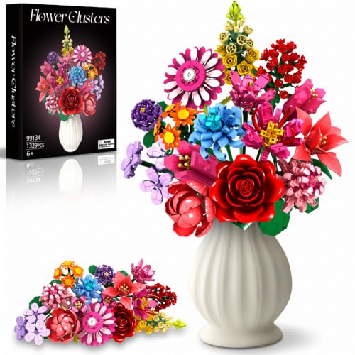 Flowers Building Blocks Set, 14 Style Compatible with Lego Flowers Bouquet Rose Floral Plant Collection, 1329 Pcs Toy Home Office Decor for Adults Women Girls Thanksgiving Day Birthday Gifts - image 1