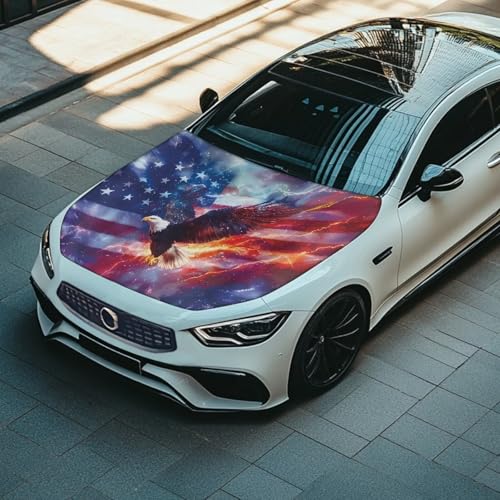 Image of Flame Eagle American Car Hood Cover Polyester Elastic Fabrics Can be Washed Suitable for SUV Trucks Universal for Cars