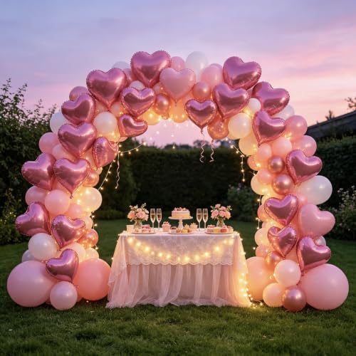 Image of 36 Pcs Pink Heart Balloons,18 Inch Heart Foil Balloons Valentine Balloon for Wedding Engagement Party Valentine Day Decorations