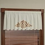 Imperial Luxury Matelasse Valance Window Treatment | Velvet Golden Scrollwork Medallions | Lightweight Ivory Matelasse Textured Scrolls & Scalloped Gold Edges | Hangs Via Rod Rocket & Your Curtain Rod