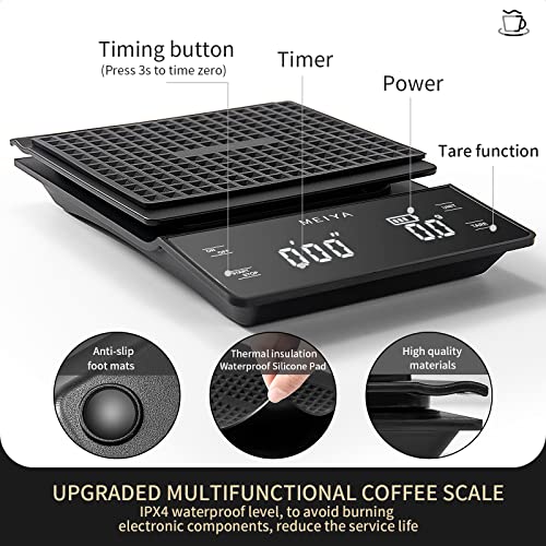 Digital Coffee Scale With Timer, Meiya Food Scale For Food Ounces And Grams, High Accuracy 3000G/0.1G Pour Over Drip Espresso Scale For Baking Cooking, Upgrade Usb Charging, Including Batteries, Black #TOP6
