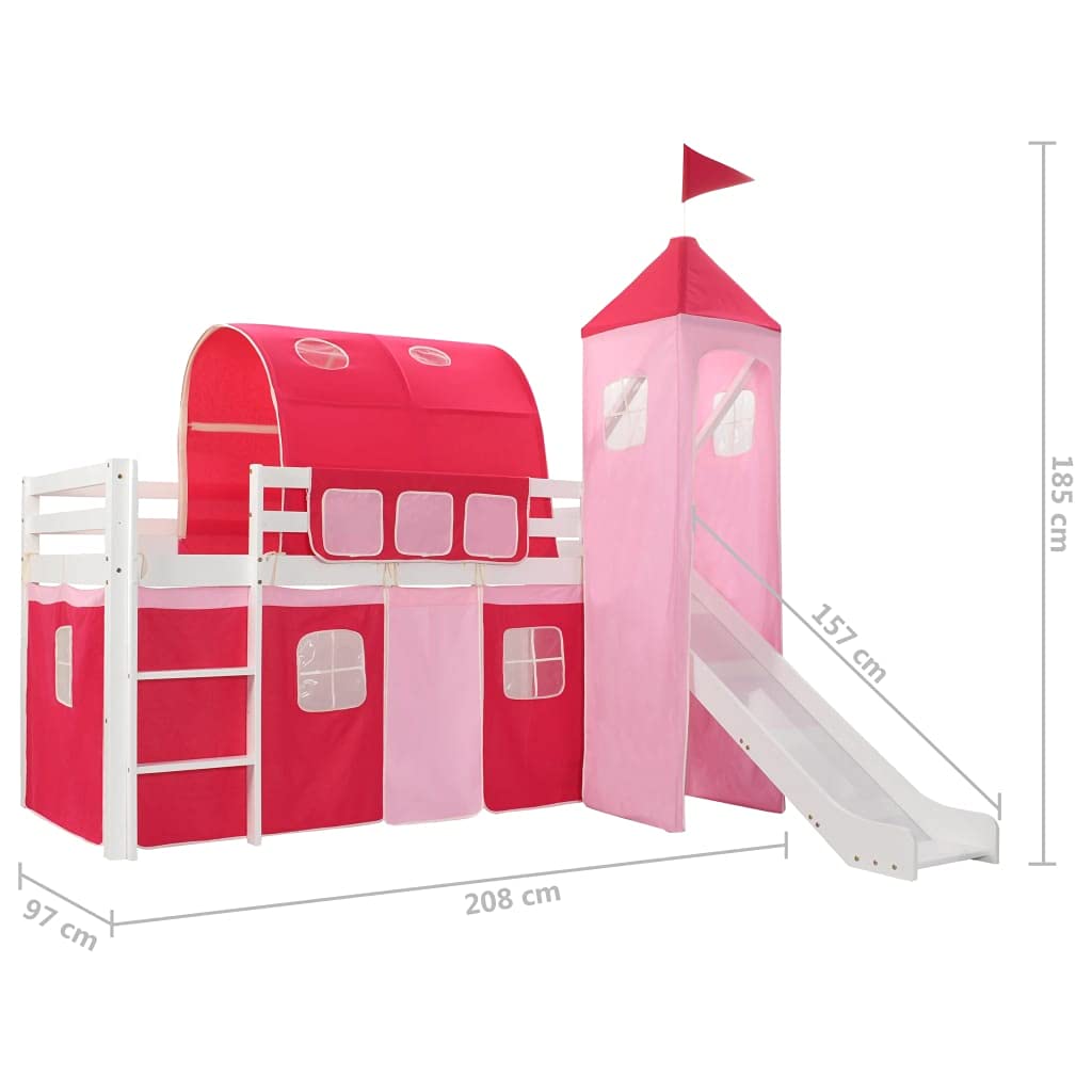 Rosa Colore del telaio: Bianco Letto a Castello per Bambini Scivolo e Scala in Pino 208x230 cmArredamento Mobili per bebè e bimbi Lettini e letti per bimbi