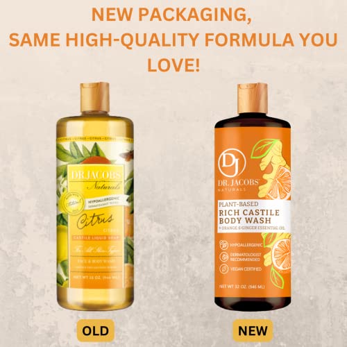 Dr.jacobs Naturals All-Natural Castile Orange + Ginger Body Wash With Plant-Based Ingredients-Gentle And Effective-Sulfate-Free,Paraben-Free, Cruelty-Free Formula For Nourished Skin (32 Oz, 1 Pack) #TOP1