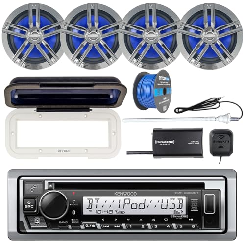 Single DIN USB Marine AM/FM Bluetooth CD Digital Media Receiver, Cover, 4X Marine 2-Way 6.5
