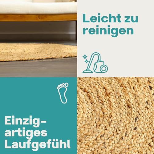 MY-RUG Runder Jute Teppich Nitin 100 cm – Braun, Esszimmerteppich robust und handgemacht, Juteteppich im Boho Style - 4