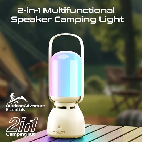 Image of Promate Portable Speaker Lantern with 2400mAh Battery and 7-Hour Playtime, 5W Bluetooth 5.1 Speaker Output with 8 RGB Light Modes, Intuitive Touch Control, Touch Control, CampMate-5