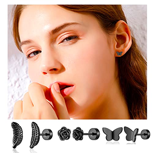 18 Pairs Samll Stud Earrings for Women Men 316L Surgical Stainless Steel Hypoallergenic Flatback Earrings Cubic Zirconia Earring Studs for Gilr,Black Silver Gold 20G Earrings for Cartilage Tragus Helix Lobe Conch Piercing Jewelry3