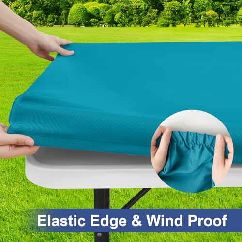 homing Rectangle Table Cloth Cover, Waterproof Polyester Elastic Fitted Tablecloth, Fits for 6 Foot Folding Tables, Washable Table Protector for Picnic, Camping, Outdoor (Teal, 30" x 72") by homing - Image 2