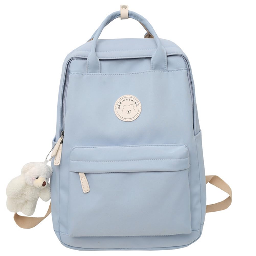 ARVALOLET Teens Casual Backpack Large Capacity Campus Daypack Solid Zipper with Plush Pendant for Work Camping Sports Travel Backpack
