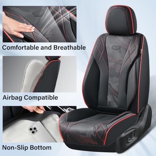 Image of Coverado Seat Covers, Car Seat Cover 5 Seats, Black Red Line Driver Seat Covers, Luxury Seat Cushion Protector Universal Fit for Most Cars SUV Trucks