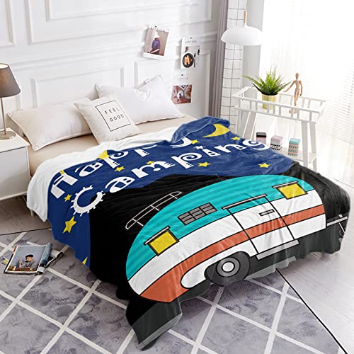 Sun-Shine Super Soft Lightweight Throw Blankets Cozy Warm Microfiber Blanket For Bed Couch Chair Camping Travel All Seasons Bedroom Couch Sofa, Happy Camper Night Camping Sky Moon And Stars #TOP2