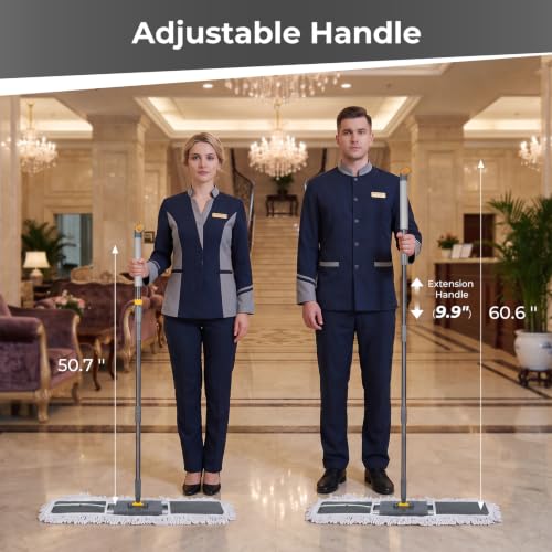 Image of 36 inch Large Flat Mop, Commercial Dust Mop with Long Handle | Aluminum Industrial Mop with 2 Washable Pads, Large Heavy Duty Industrial Push Mop for Hardwood, Laminate, Vinyl, Concrete