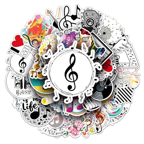 50pcs Music Stickers for Adult, Musical Note Waterproof Vinyl Decal for Girl Teen Kids Water Bottle Laptop Phone Computer Skateboard Luggage Notebook Party Supplies (Colourful-J4)