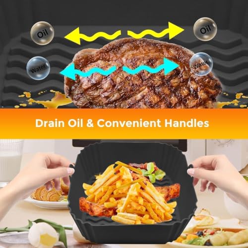 Image of 2 PCS Square Air Fryer Silicone Liners, 6.30 Inch Food Grade Reusable Heat Resistant Silicone Air Fryer Oven Microwave Accessory (Mulitcolor)