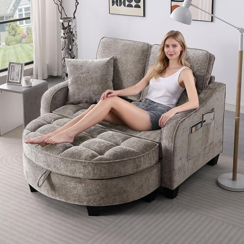 Deolme Oversized Chair with Ottoman, Tufted Chaise Lounge Chair with