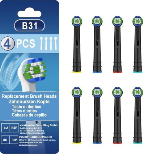 8 Pack Replacement Toothbrush Heads Compatible with Oral B Braun Pro 500, Pro 1000, Smart 1500, Genius X Electric Toothbrushes, Soft High-Density Bristles, Black