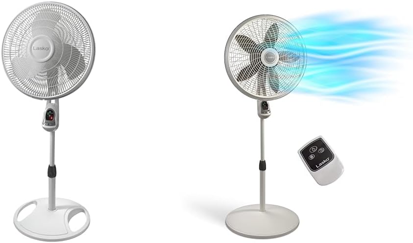 Lasko 16" Oscillating Pedestal Fan with Remote and 18" Cyclone Pedestal Fan with Adjustable Height and Timer for Bedroom and Living Room