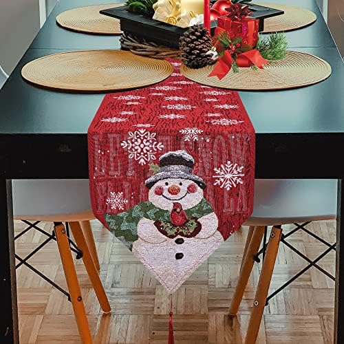 Mogokoyo Christmas Table Runner Holiday Table Runners Home Tablecover Decorative for Dining Room Cardinal Snowflake Snowman Table Runner for Christmas Table Decorations 14"x71"
