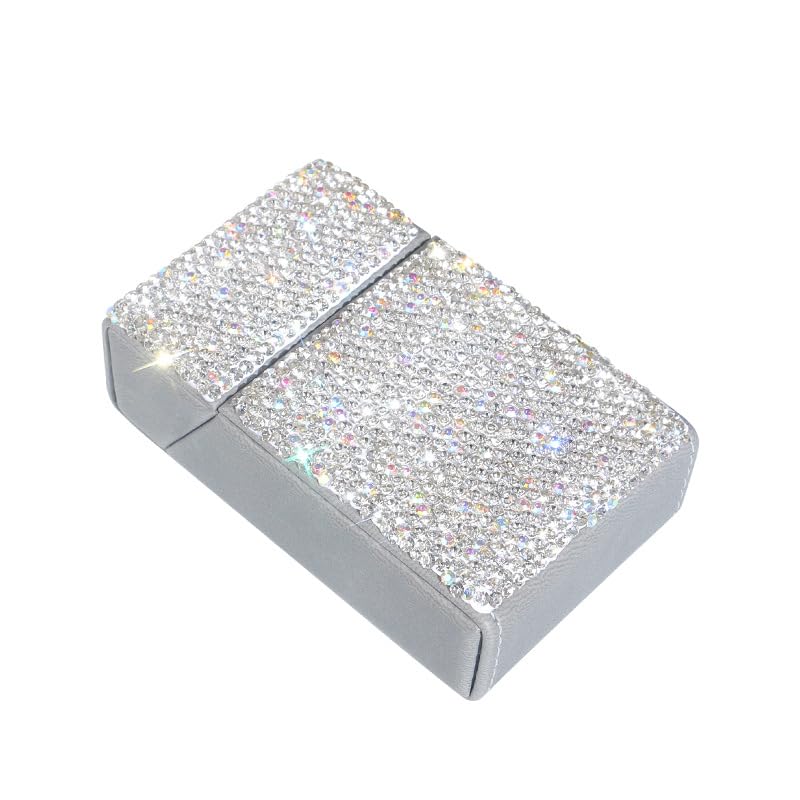 Cigarette Case with Bling Crystals, Aluminum Magnetic Switch 20 Capacity - (85mm King Size) - 1 Pc White image 2