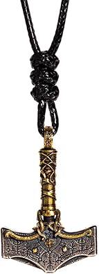 قلادة Viking Thors Hammer Mjolnir للرجال والنساء من الفضة الإسترلينية عيار 925 مع قلادة Vegvisir Compass من المجوهرات النوردية