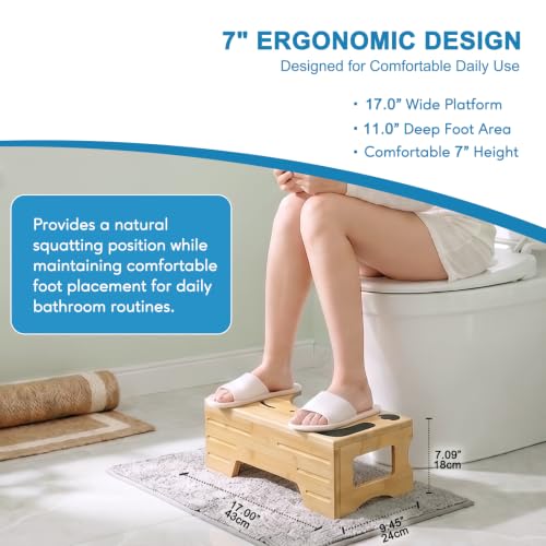 Image of Foldable Toilet Stool, Bamboo Poop Stool for Bathroom, 7 inch Height