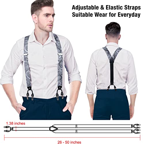 Image of DiBanGu Paisley Bow Tie and Supenders for Men Tuxedo Heavy Duty 6 Clips Suspender Adjustable Y-Shape Mens Trouser Braces