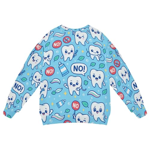 JUNZAN Dental Health Cartoon Teeth Blue Little Girls Hooded Sweatshirt Crewneck Boys Sweat Shirt Sports 4T2