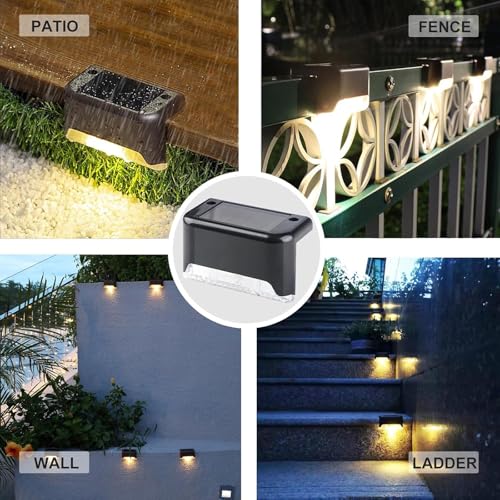 Image of Solar Step Lights 8 Pack - Waterproof Stair Lights for Outdoor Stairs | Warm White, Auto Dusk to Dawn
