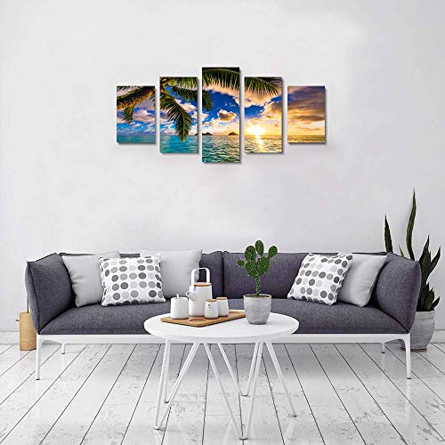 EPHANY Modern 5 Piece Framed Giclee Canvas Prints Art - Blue Beach Landscape Blue Paintings on Canvas Wall Art Wall Art Canvas Print Frame Picture Painting for Room Home Decorations by EPHANY - Image 5