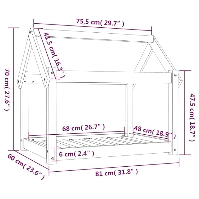 Foto 3 de 8 de vidaXL Cama para Perros Mascotas Madera Maciza de Pino Blanco 81x60x70 cm