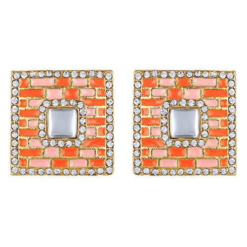 Crystal Dangler Earrings with Orange and Pink Enamel
