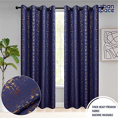 Image of Urban Space 80-85% True Blackout Curtains for Door, Gold Foil Printed Blackout Curtains, Decorative Door Curtain Eyelet with Tieback, 1 Piece Curtain for Living Room(Sparkle Navy Blue, 7 Feet)