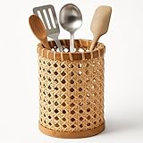 Xylarnoveth Boho Utensil Holder - Handwoven Rattan Utensil Holder for Kitchen and Countertop | Natural Woven Organizer for Rustic Kitchen Decor, Boho Basket for Cooking Tools and Tabletop Storage