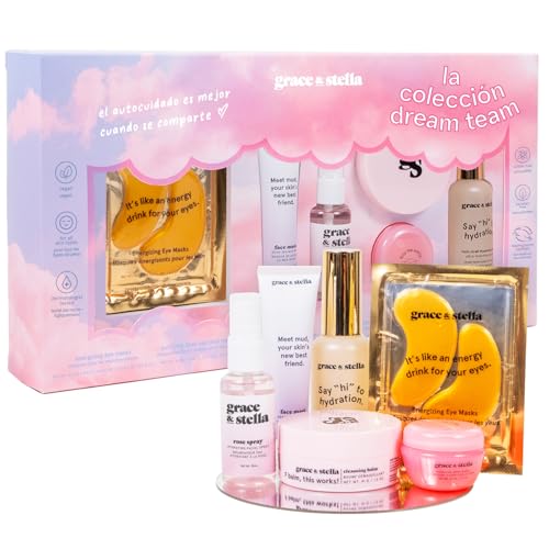 grace & stella Kit Cremas Mujer Regalo de San Valentín - Para Regalar a Mamá con Parches para los Ojos y Más - Para Despedidas de Soltera - Kit Skincare Vegano para Adolescentes