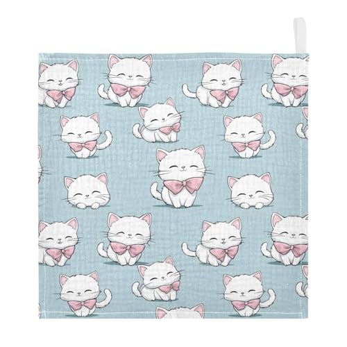 vvfelixl Baby Muslin Washcloths Kawaii White Cat Baby Burp Cloths Cotton Babys Face Towel for Newborn Infants Boys Girls Soft and Absorbent 11.8 X 11.8 in, 3 Pack