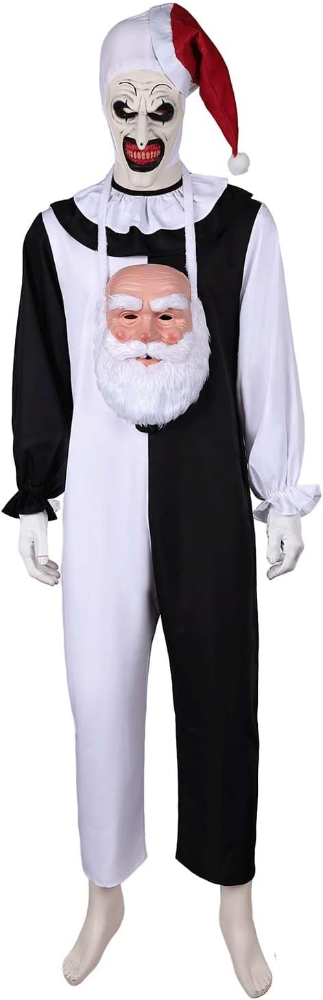 Feeriay Art Clown Cosplay Costume Outfits the Killer Art Clown Jumpsuit Bodysuit Headgear for Halloween