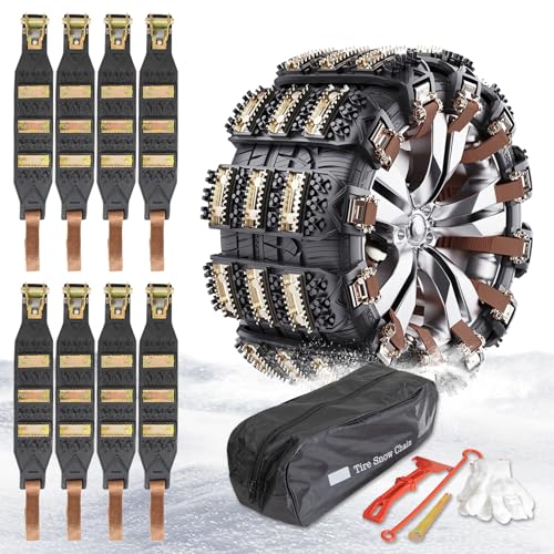 GOHHME Catene da Neve Facili da Montare, 8 Pezzi di Catene da Neve Universali per Pneumatici di Auto, Catene di Emergenza per Pneumatici da Neve, Regolabili per Camion, Suv, Auto (165-275 mm)
