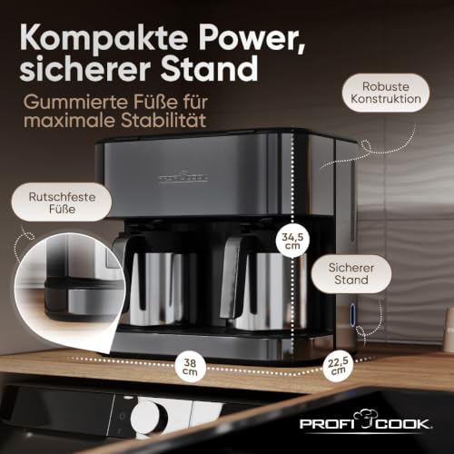 ProfiCook® Doppel Kaffeemaschine mit Kanne | 2,4L | PC KAD 1307 dark inox – Ansicht 7