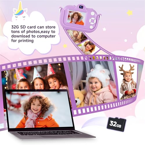 Image of MAVOKIS Kids Camera Digital Camera for Age 3-8, 1080P Toddler Camera for Kid with 32GB SD Card, Toddler Girls Toys Age 6-9, Christmas Birthday Gifts for Children, Purple