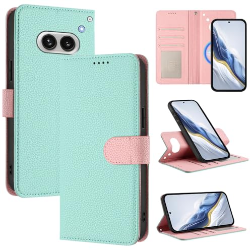 Étui Nothing Phone 2A menthe : housse portefeuille amovible en cuir grainé