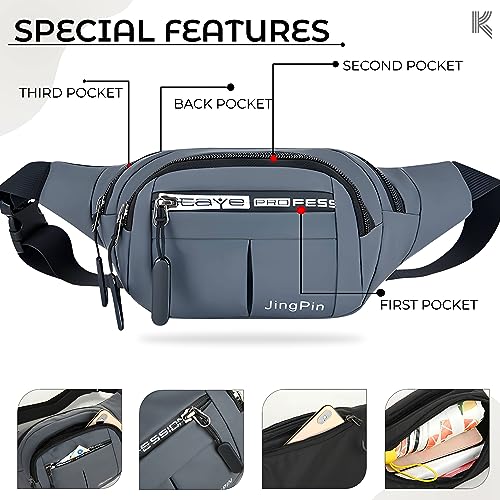 Image of Kraptick Premium Unisex Waist Bag for Men and Women - Stylish Hip Bag, Fanny Pack, Travel Money Belt (Black)