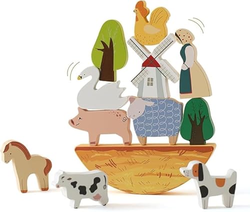 Wnicek 積み木 バランスゲーム おもちゃ 審査済み 赤ちゃん 知育玩具 子供 天然木 玩具 動物 早期開発 3歳から 集中力 指先訓練 パズル 出産祝い 誕生日 プレゼント牧場 10点セット