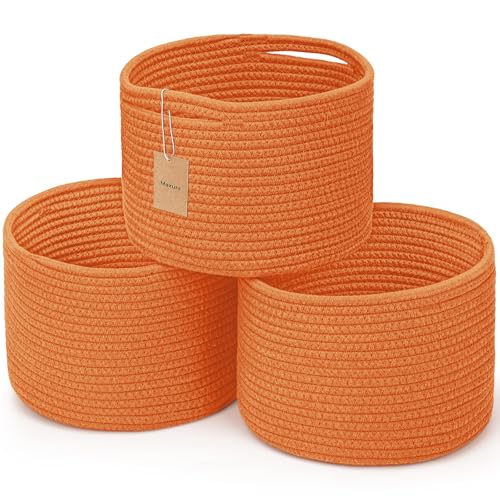 Maxuni 3 Pack Small Rope Storage Baskets, 9.82×9.82×7.1", Orange