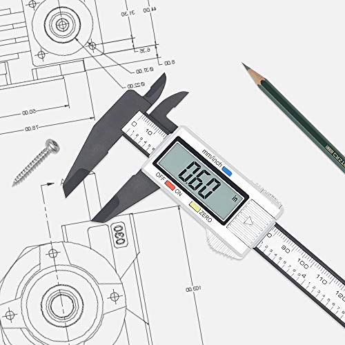 Electronic Digital Caliper, Plastic Vernier Caliper, Caliper Measuring Tool with Inch/Millimeter Conversion, Extra Large LCD Screen, 0-6 Inch/0-150 mm, Auto Off Featured Micrometer Ruler (Silver)