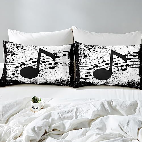 Homewish Music Theme Bed Set Black Musical Note Duvet Cover - Image 4