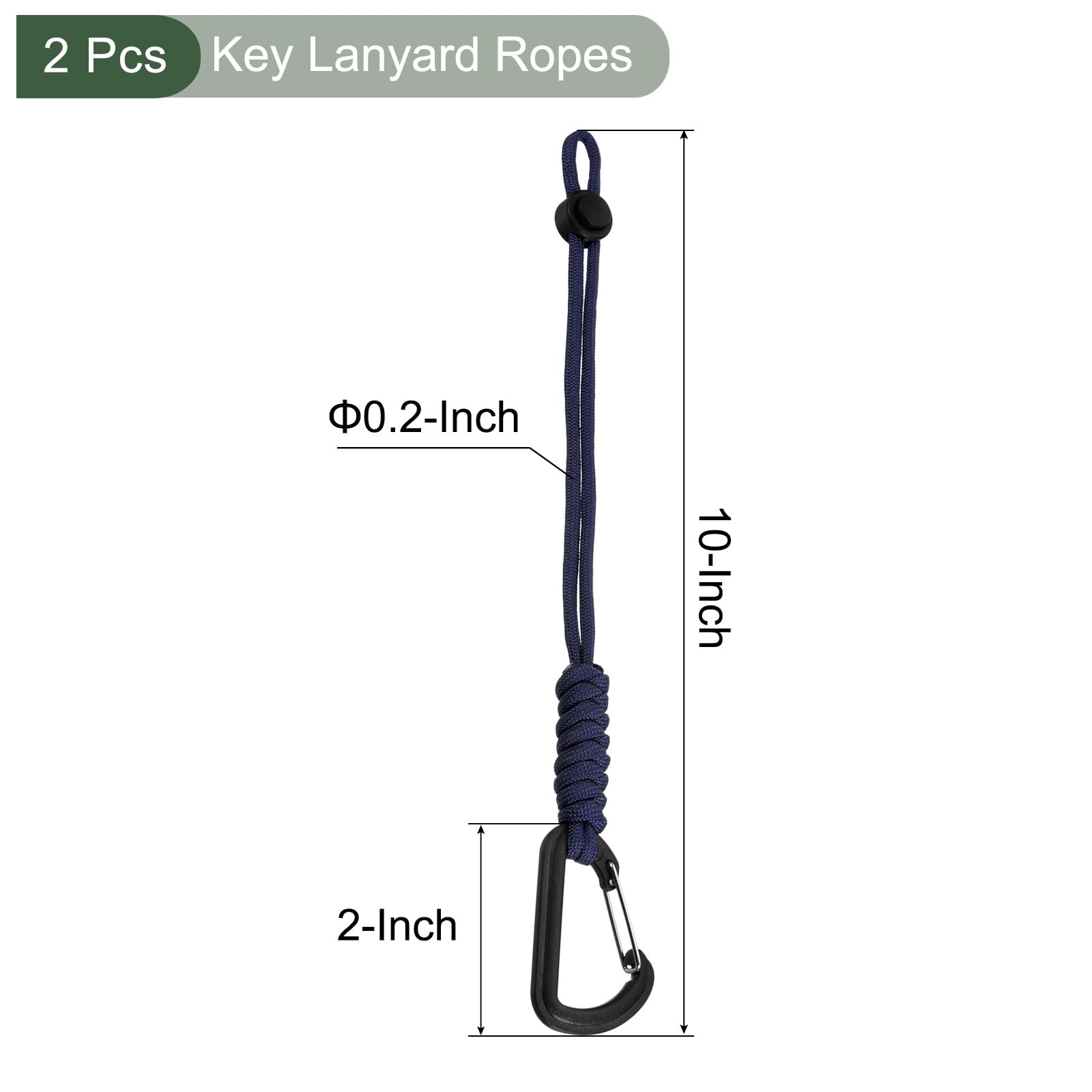 YOKIVE 2 Pcs Paracord Keychain with Clip, Men & Women Braided Lanyard Ring Hooks Adjustable Buckles, Dark Blue, 26cm - Image 2