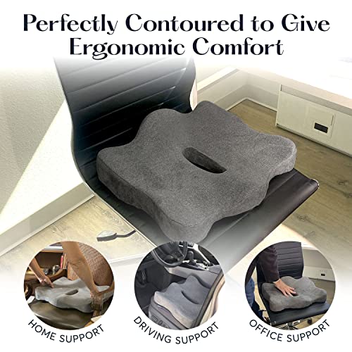 Sutera Proper Posture Seat Cushion For Office Chair Or Car Seat, Superior Memory Foam For Support And Back Pain Relief, Rubber Grips Underneath To Prevent Shifting (17.7X16X4.3 Inches) #TOP4